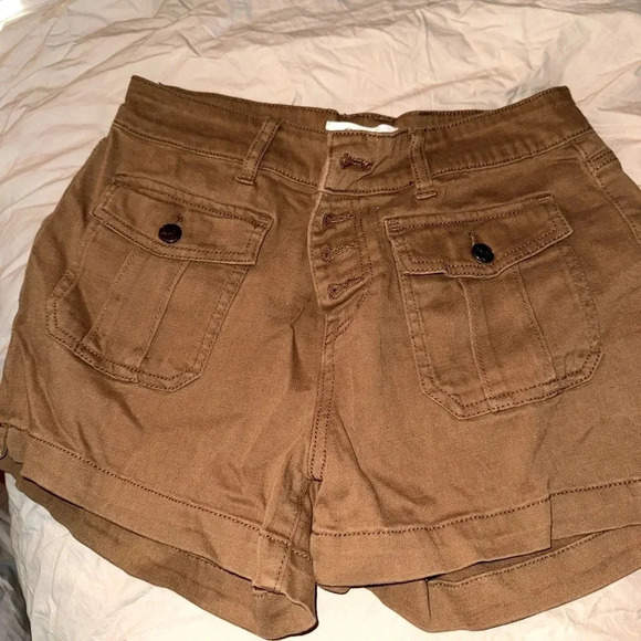 JESSICA SIMPSON INFINITELY IGH WAISTED BROWN KAHKI BUTTON FLY 4 POCKET SHORTS 6 - Picture 2 of 11